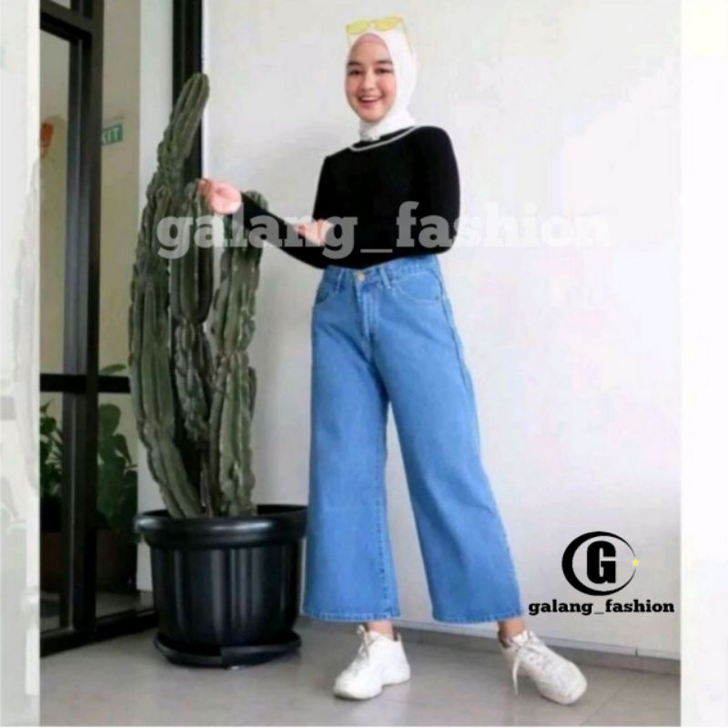 HIGHTWAIST LOOSE JEANS KULOT JEANS WANITA MODEL LIPAT BAWAH