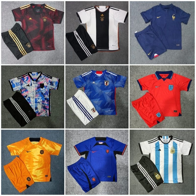 Setelan Anak Futsal / Baju Sepak Bola Kids / Kaos Bola Anak / Jersey Import Junior / Setelan Import Anak / Jersey Bola / Kaos GO Anak / Baju Import Anak / Jersey Anak Piala Dunia / World Cup Qatar 2022 / Sport Collection Jakarta