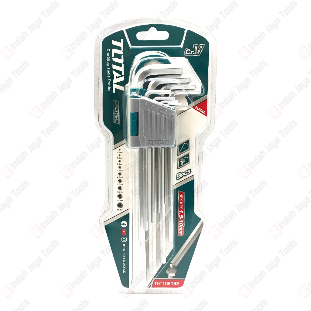 TOTAL THT106192 Kunci L Set 9 Pcs Extra Long PANJANG - Hex Key Cr-V