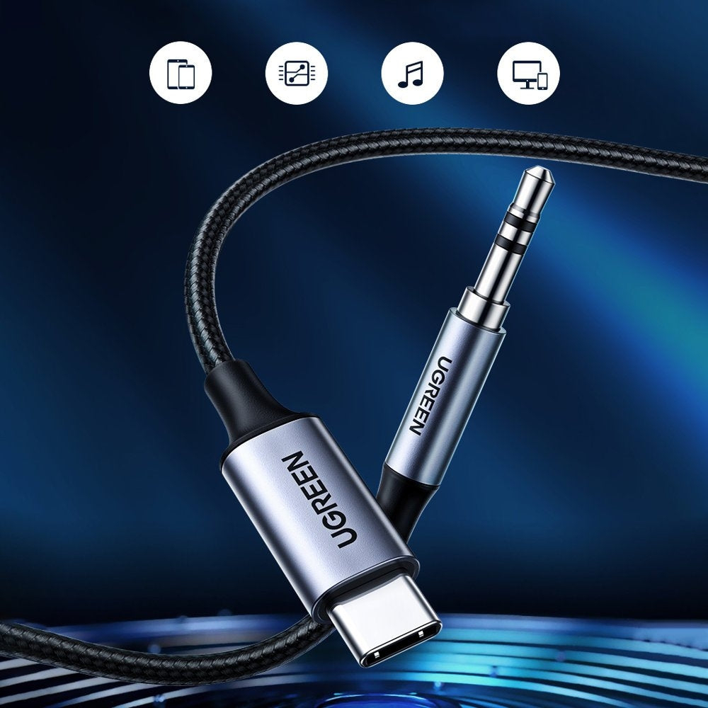 UGREEN ORIGINAL Kabel Converter TYPE C Male to AUX 3.5mm Male DAC 1M 1 Meter Jack Audio Adaptor Adapter Splitter Ori