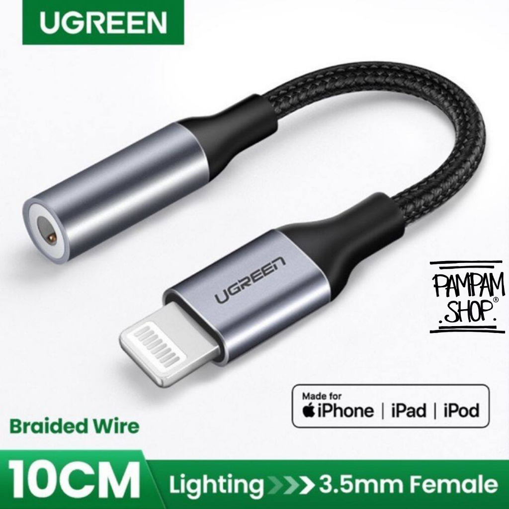 UGREEN ORIGINAL Audio Converter Lightning to 3.5mm MFI Made For Iphone 8 8+ Plus X 11 12 13 14 Pro Max Adapter Adaptor Kabel Jack Ipad Ori