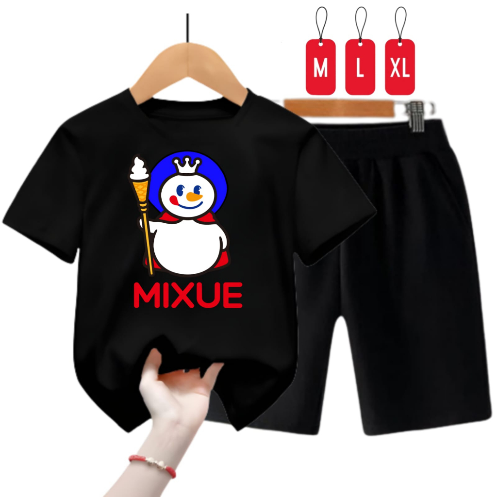 Hzl_outfit Baju Setelan Kaos Anak Cewek Cowok Mixue Shake/ Size M,L,XL