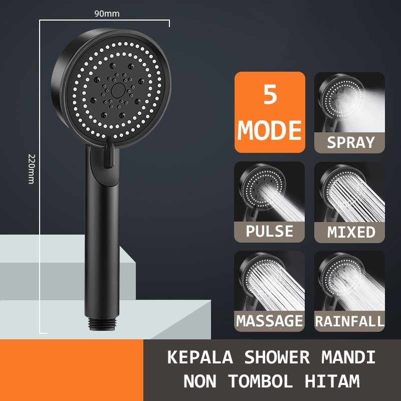 SET Kepala Shower Mandi Hitam Premium