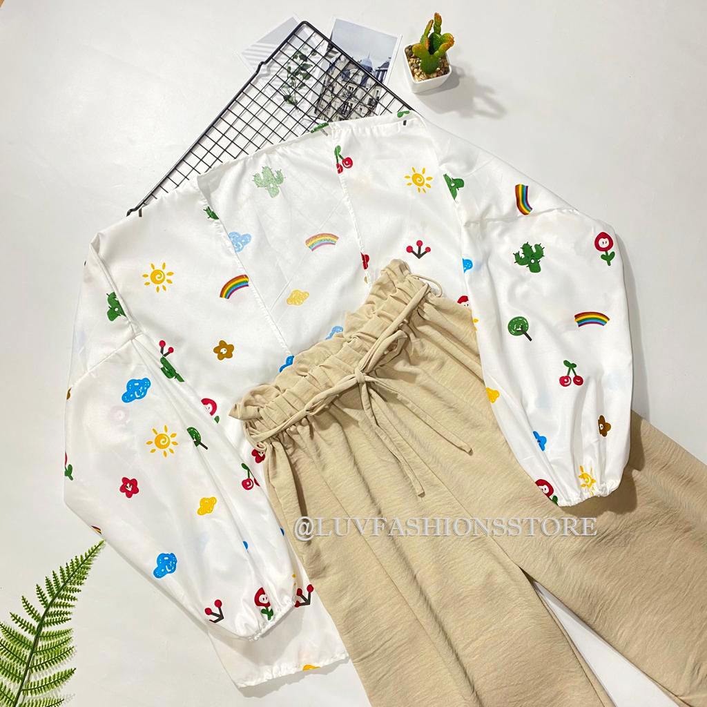 IL - SETELAN KIYOWO OUTER MOTIF / SETELAN WANITA KULOT CRINCLE HIGHWAIST TERLARIS (TANPA INNER/DALAMAN)