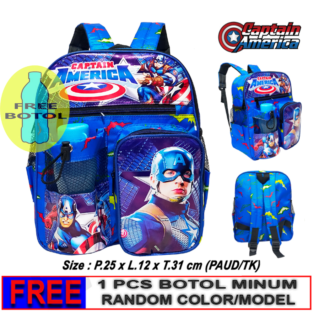 Tas Ransel Mini FREE BOTOL!! anak Sekolah PAUD/TK karakter SPIDERMAN-ULTRAMAN-CAPT.AMERICA -BATMAN