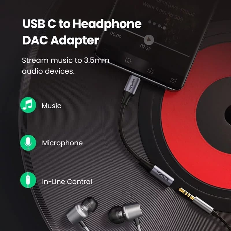 UGREEN ORIGINAL Converter DAC TYPE C to 3.5mm Jack Audio Adaptor Adapter Splitter Ori Spliter Tipe C 3.5 MM Digital to Analog