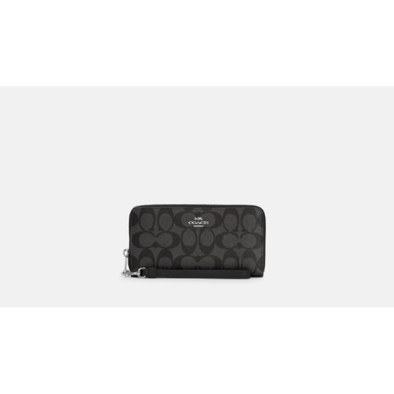 Coach Long Zip Around Wallet In Signature Canvas In Black Smoke / Black (C4452)