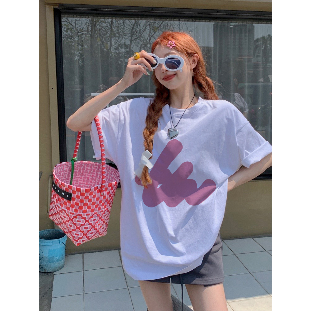 EUNII T-shirt Lengan Pendek Pink Bow Tie Korean Style/Kaos Atasan Wanita/Baju Kaus Oversize Wanita/Kaos Wanita