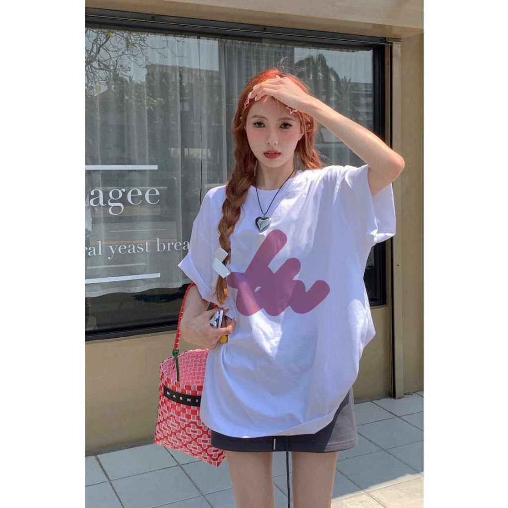 EUNII T-shirt Lengan Pendek Pink Bow Tie Korean Style/Kaos Atasan Wanita/Baju Kaus Oversize Wanita/Kaos Wanita