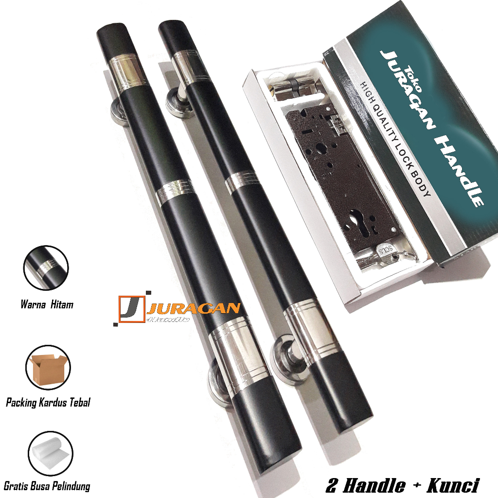 Gagang 2 Pintu Body Kunci Set 45 cm - Handle Mewah Hitam Unik Stenlis - Pegangan Pintu Rumah Minimal