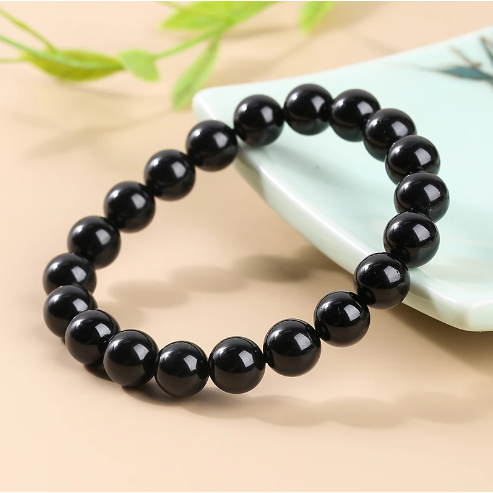 Gelang batu giok hitam tali karet/ gelang batu giok hitam 6mm lokal