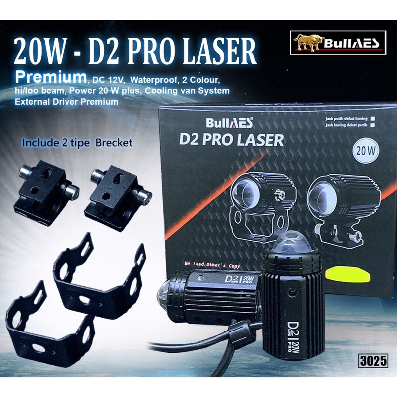 laser lampu tembak D2 PRO LASER 20WATT original bullaes merk BULLAES