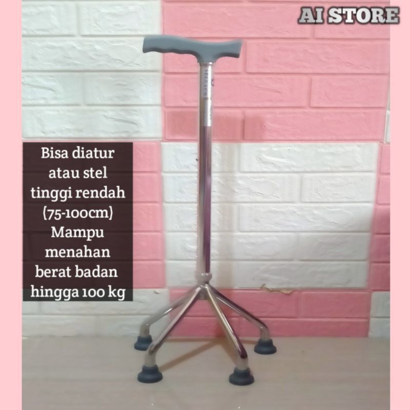 Tongkat Jalan Kaki 4  / Tongkat Kursi Lipat / Kursi Bangku Sholat /Tongkat Jalan Orang Tua Lansia St