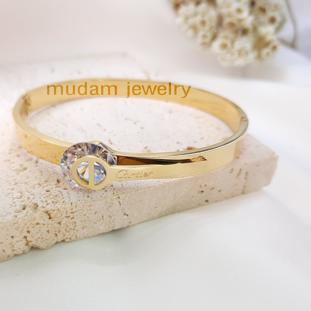 Gelang Bangle Titinium Model Klasik Mode Pola Batu Diamond