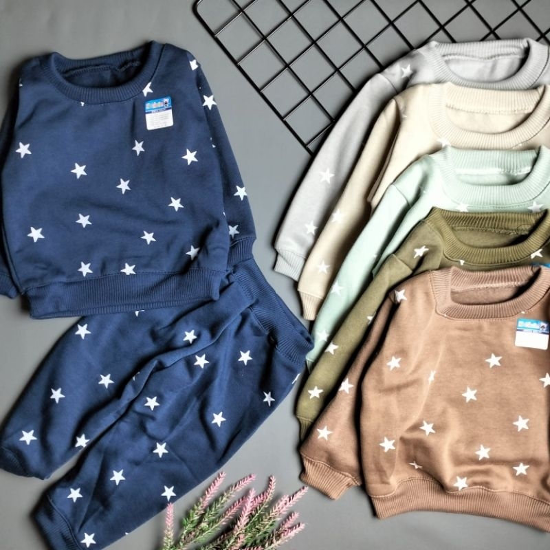 setelan sweater fleece bayi 3-12 bulan motif stars