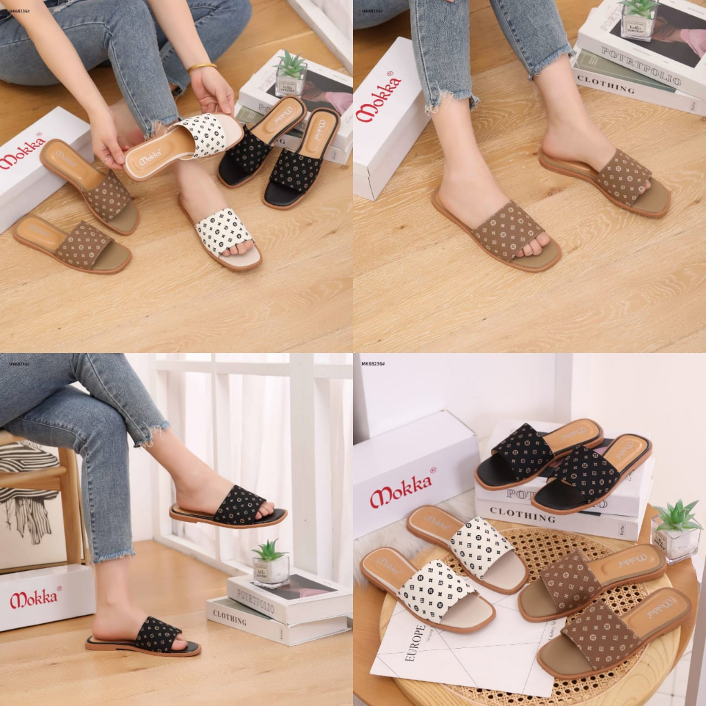 Mokka Casual Flower With Canvas Flat Women Sandal MK68236