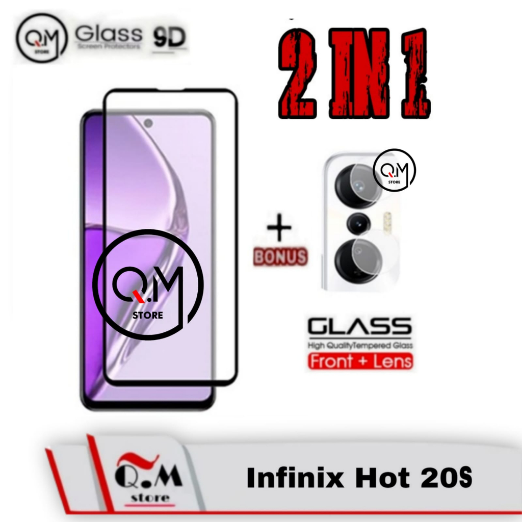 Paket 2 in1 Tempered Glass Layar Infinix Hot 20S Anti Gores Screen Guard Free Lensa Camera