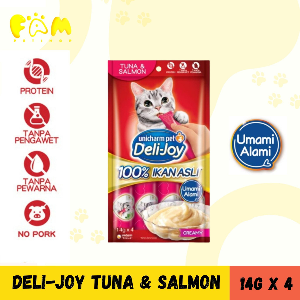 Deli-Joy Snack Kucing Basah 14g - Creamy Rasa Tuna &amp; Salmon