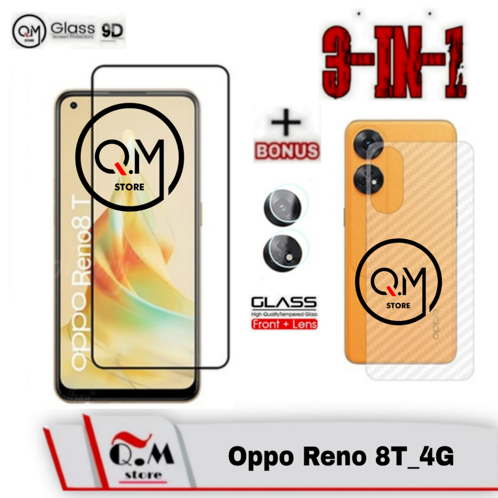 PROMO 3 IN1 Tempered Glass 9D Oppo Reno 8T 4G Anti Gores Pelindung Layar Handphone Aksesoris