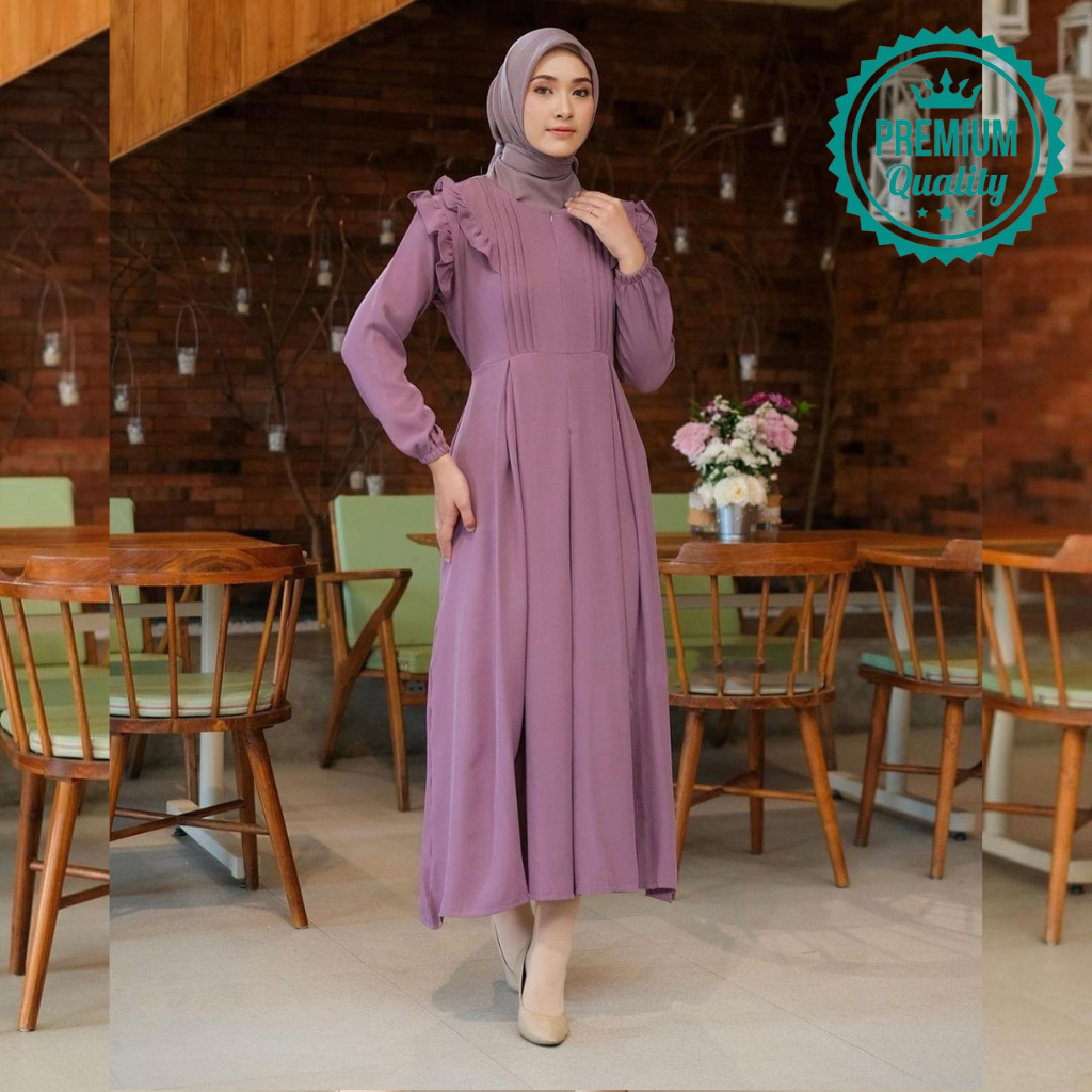 Gamis Terbaru 2023 Lebaran Wanita Ruffle Drees Busui Friendly Crepe Import Premium Rempel Kondangan 