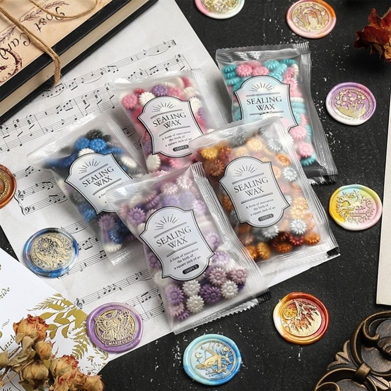 GAEKOPEDIA || 100pcs Lilin Stempel Segel Bentuk Bunga Matahari Warna Campur / Mixed Color Sealing Wa