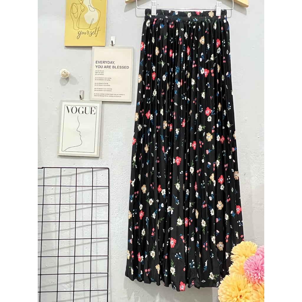 Halo_ azelea | pleated skirt floral | rok plisket bunga wanita | rok panjang