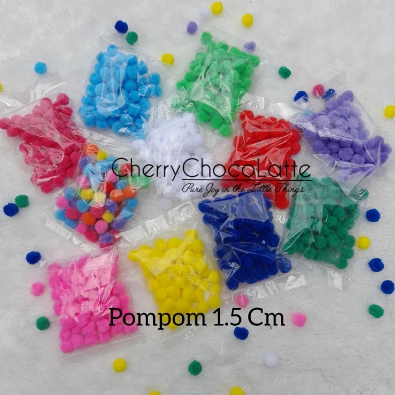[ 50 Pcs ] Pompom Ukuran 1,5 cm / Pompom warna 1,5 cm / Pompom Warna-warni 1,5 cm / Pompom polos 1,5