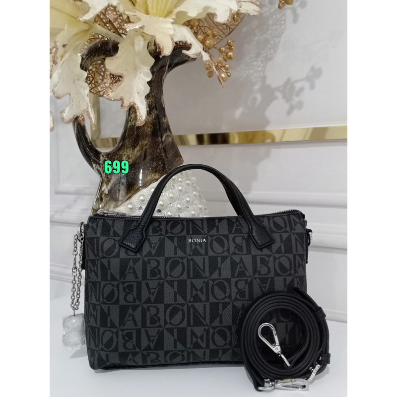 SALE TAS SELEMPANG BONIA MONOGRAM HITAM ORIGINAL 100%