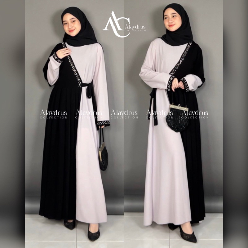 Abaya Gamis Dress Wanita Muslimah Murah Bahan Jetblack Premium Kombinasi Wolfis 903