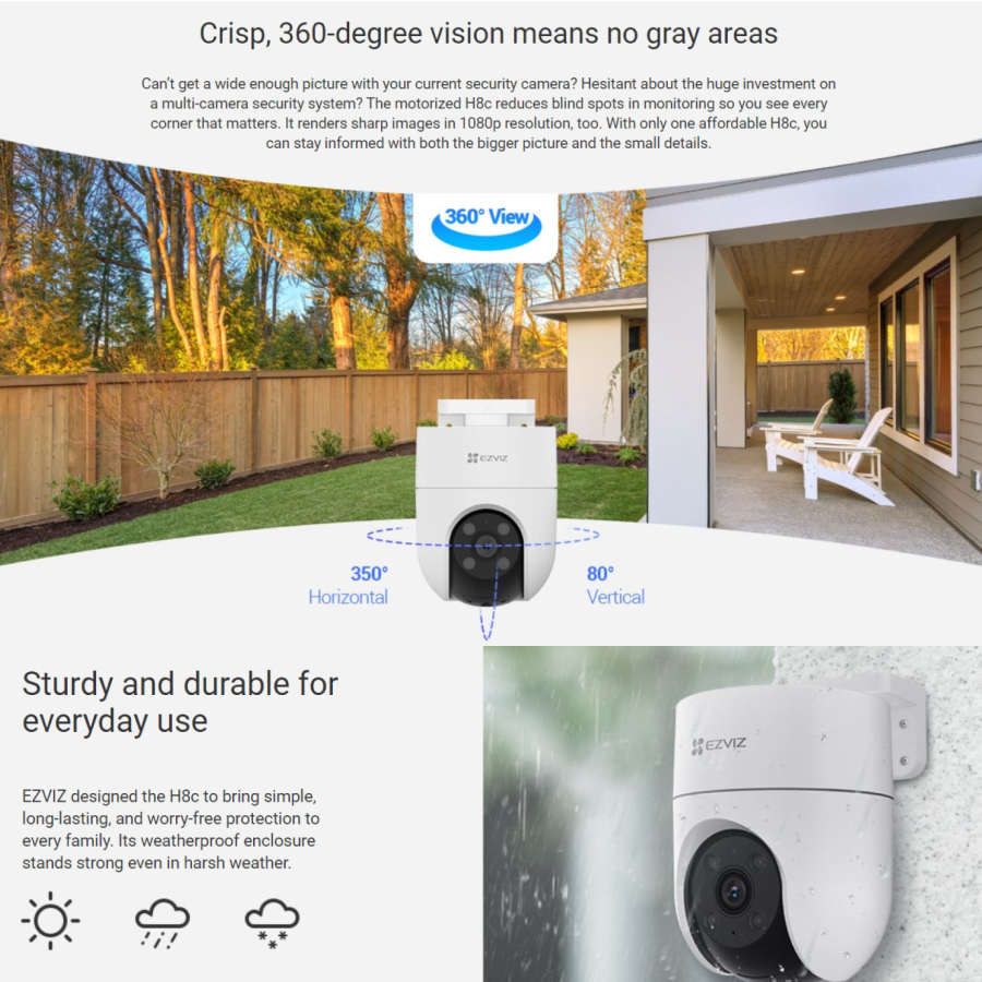 EZVIZ H8C 4MP 2K Outdoor IP Camera Pan &amp; Tilt 360 CCTV Wifi IPCAM 2 Way 2K+