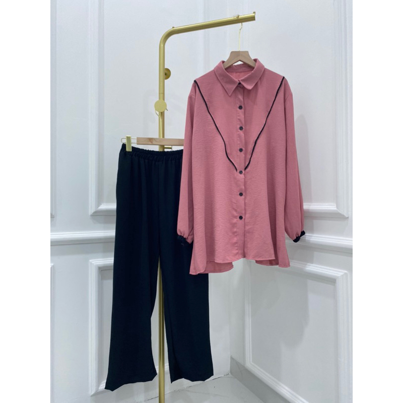 ONE SET CRINKLE SETCEL PHIA JUMBO BUSUI KANCING DEPAN  GROSIR PGMTA MURAH LEBARAN