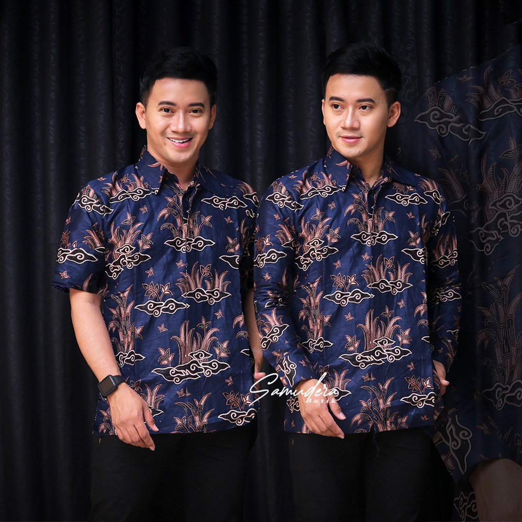 Batik Pria Lengan Panjang Pendek Premium SAMUDERA BATIK HRB026 motif KERATONAN Kode 002 size M L XL XXL