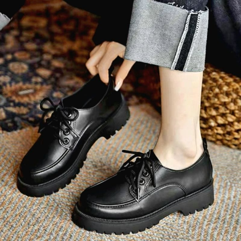 Sepatu Wanita Docmart Low Boots / Sepatu loafers Sekolah Kuliah Matee Glosy OOTD Quality Impor