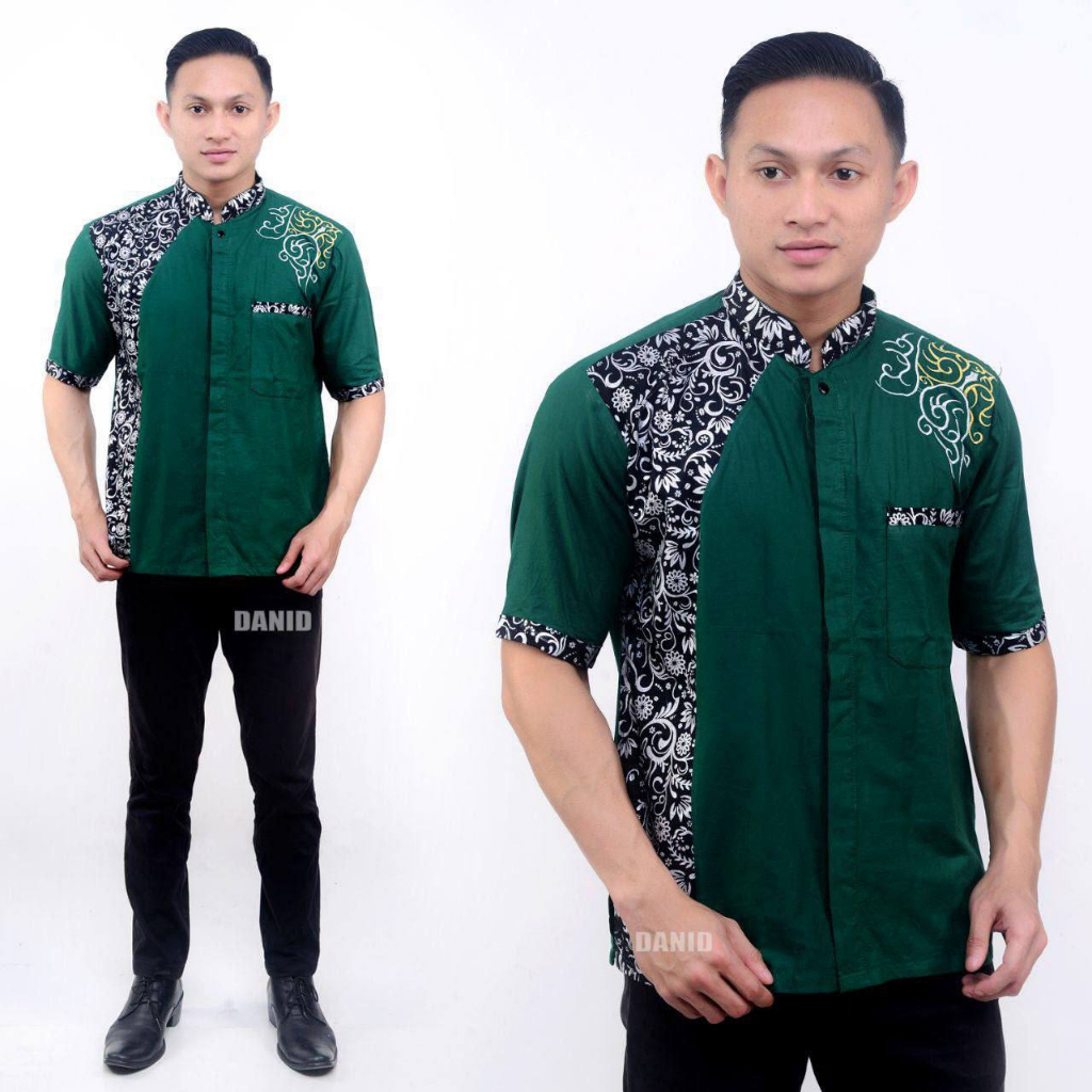 Baju koko bordir batik lengan pendek Busana muslim Modern