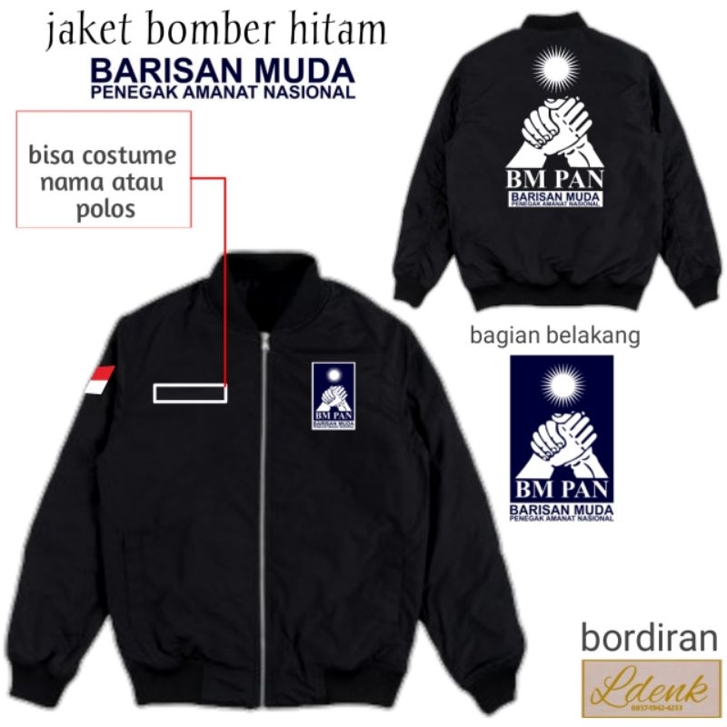 Jaket bomber hitam BM pan ( barusan muda penegak amanat Nasional) 2 pilihan sablon atau bordir