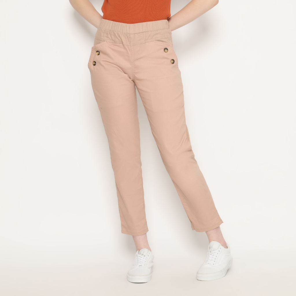 ROMP Celana Chino Wanita Pinggang Karet  - Mocca