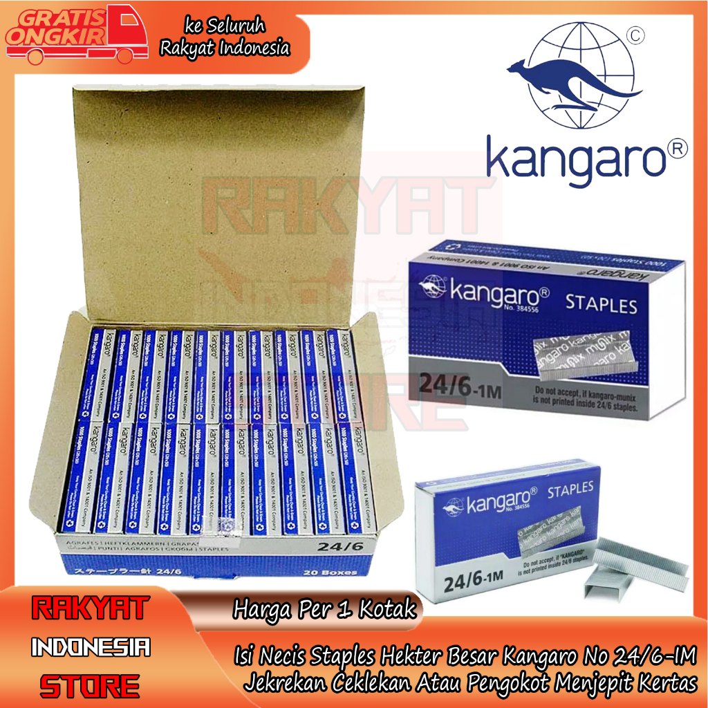 

Pengisi Stapler Isi Staples Kangaro No.3 24/6 Besar 1pak Box Isi 20 Kotak Isi Stapler Tembak Isi Staples Necis Nicis Guntacker Isi Hekter T10 Kangaro Isi Staples Kangaro No 3 Jekrekan Ceklekan Atau Pengokot Menjepit Kertas Pengisi HUM Stapler Kokot Kukut