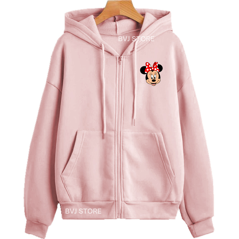 Hoodie Zipper Wanita Minnie Mouse L XL XXL Hoodie Resleting Wanita Bahan Fleece Terbaru 2022 Kekinia