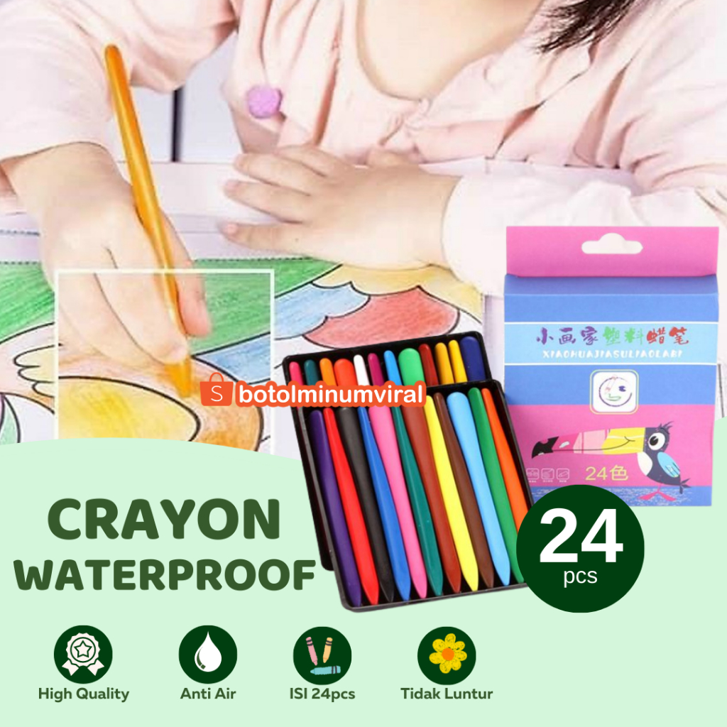 Crayon Anti Air Lab Triangle Anti Kotor Krayon Non Toxic Set 24 Warna