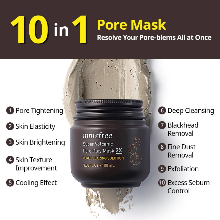 Innisfree Super Volcanic Pore Clay Mask 2X 100ml - Masker Wajah Untuk Perawatan Pori Besar &amp; Kulit Berminyak Inisfre Innisfre