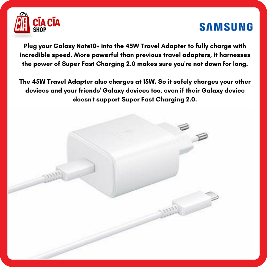 Charger Samsung Super Fast Charging 45W 5A PD USB Type C Original Samsung Tab S7 S20 Note 20 Ultra