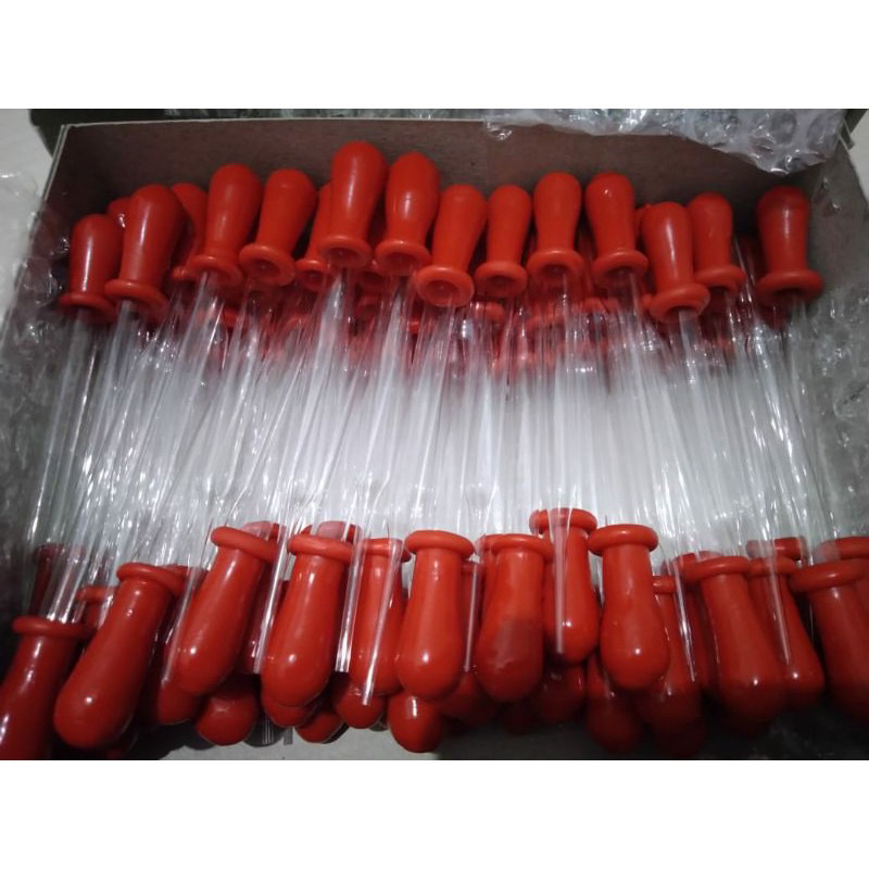 pipet tetes pippete pipet kaca pendek 9 cm 9cm dot merah isi 100