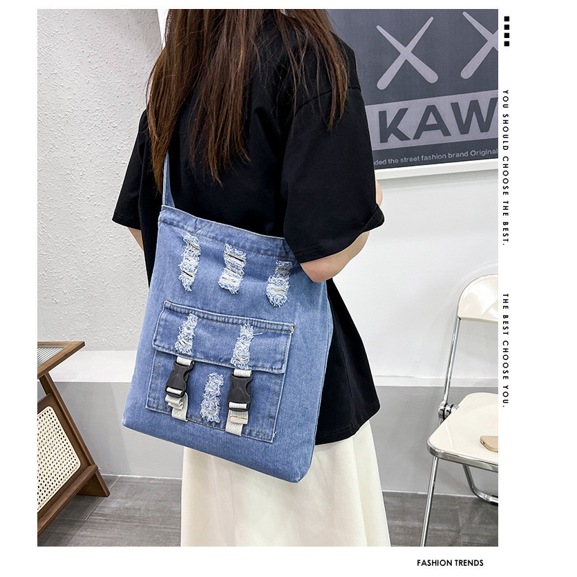 Funatic Tote Bag Jeans Denim Tas Wanita Aesthetic Import Fashion Selempang Korea FA1112