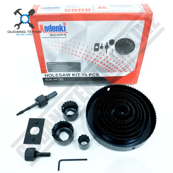 Mata Bor Pelubang Kayu 1 SET 16Pcs KDK HK202 KODENKI / Wood Holesaw Kit SET 16 Pcs Lubang Kayu PVC HK202 KODENKI
