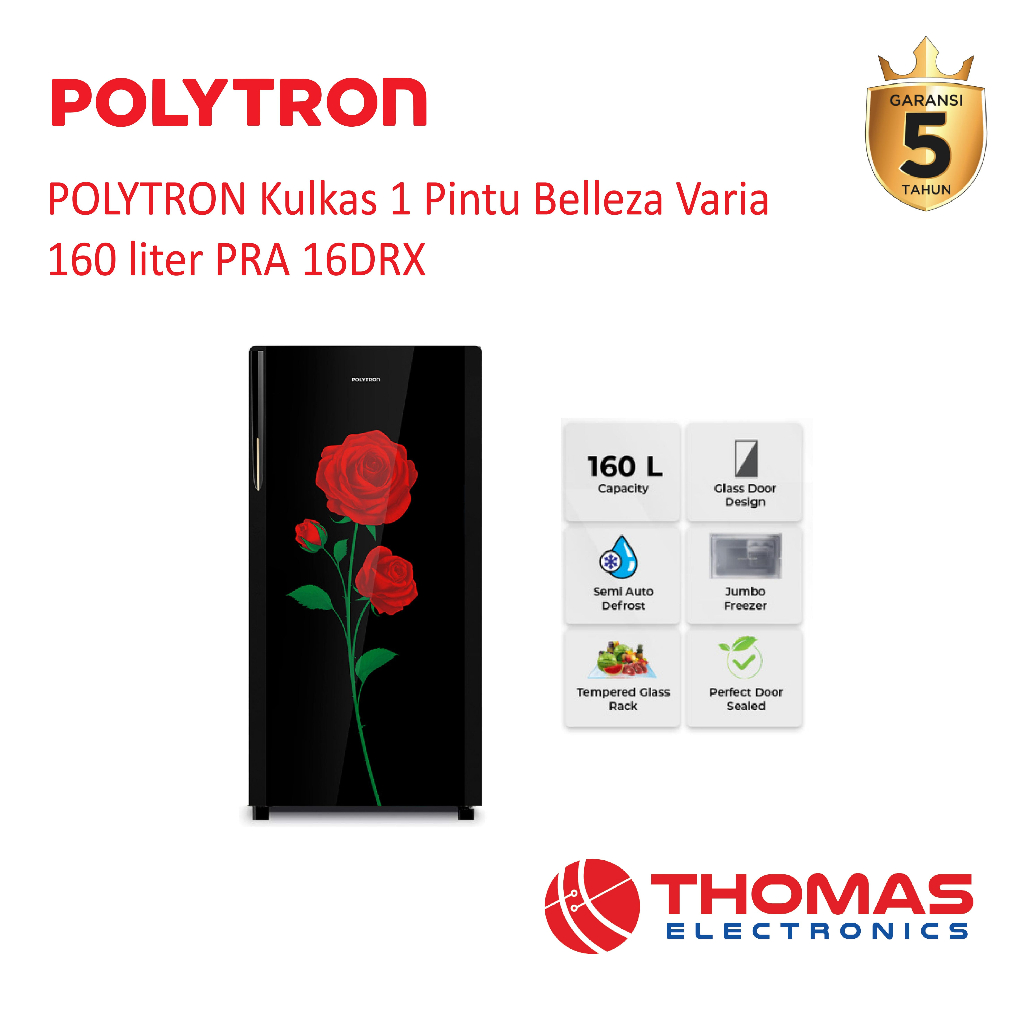 POLYTRON Kulkas 1 Pintu Belleza 160L PRA 16DRX PRA16DRX Semi Defrost PRA 16 DRX