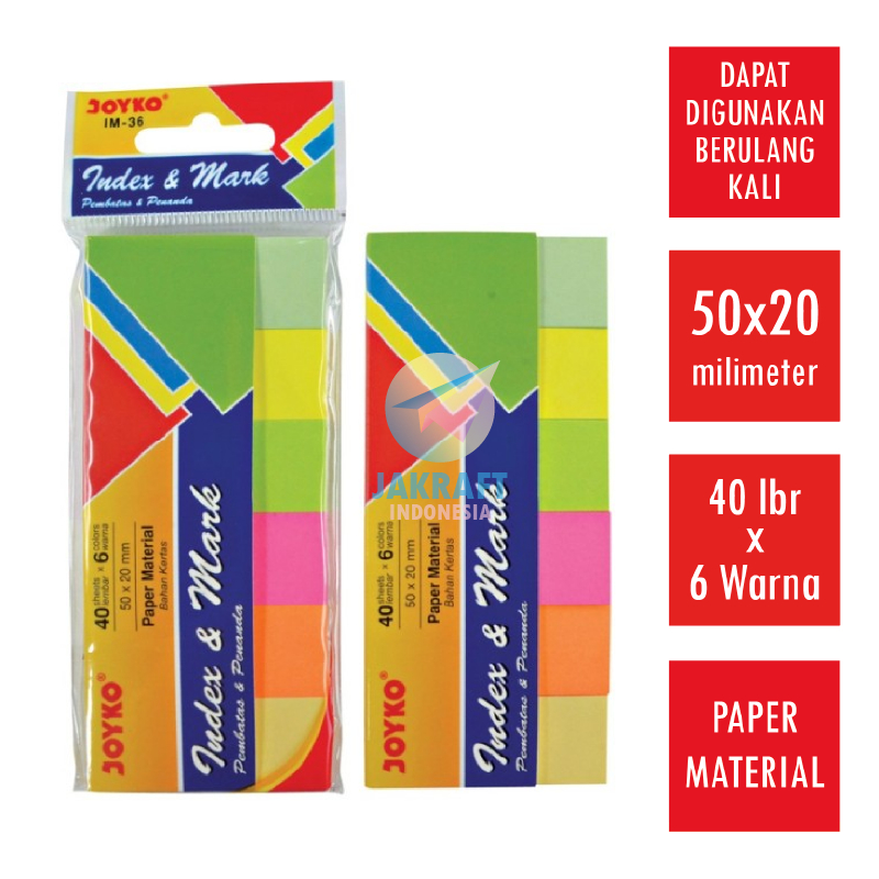 

(240 Pcs) Index & Mark JOYKO IM-36 Kertas Memo Tempel Persegi Sticky Notes 6 Warna x 20 Lembar