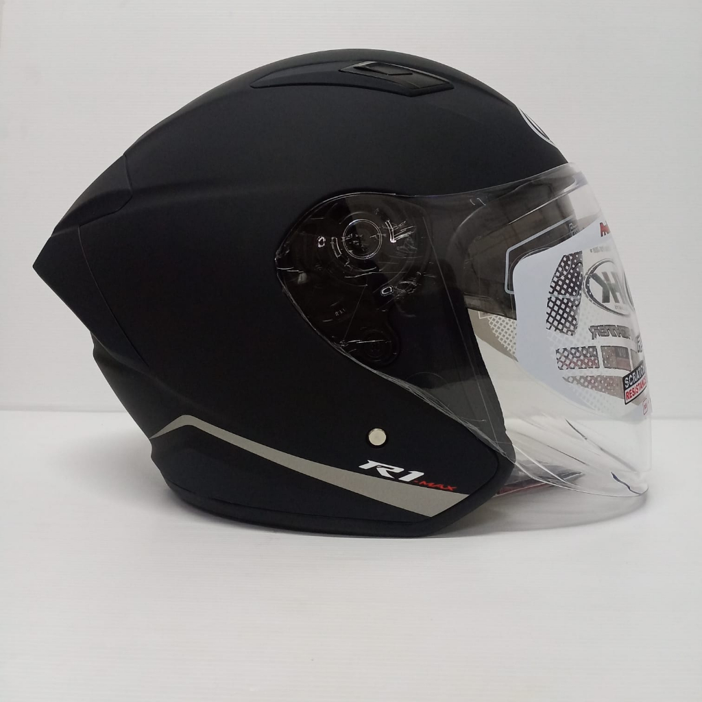 Helm NHK R1 Max Solid Black Doff Hitam Doff Double Visor Half Face - Helem Motor SNI DOT Touring Dewasa Pria Wanita Cewek Cowok Helmet Keren Terbaru Original