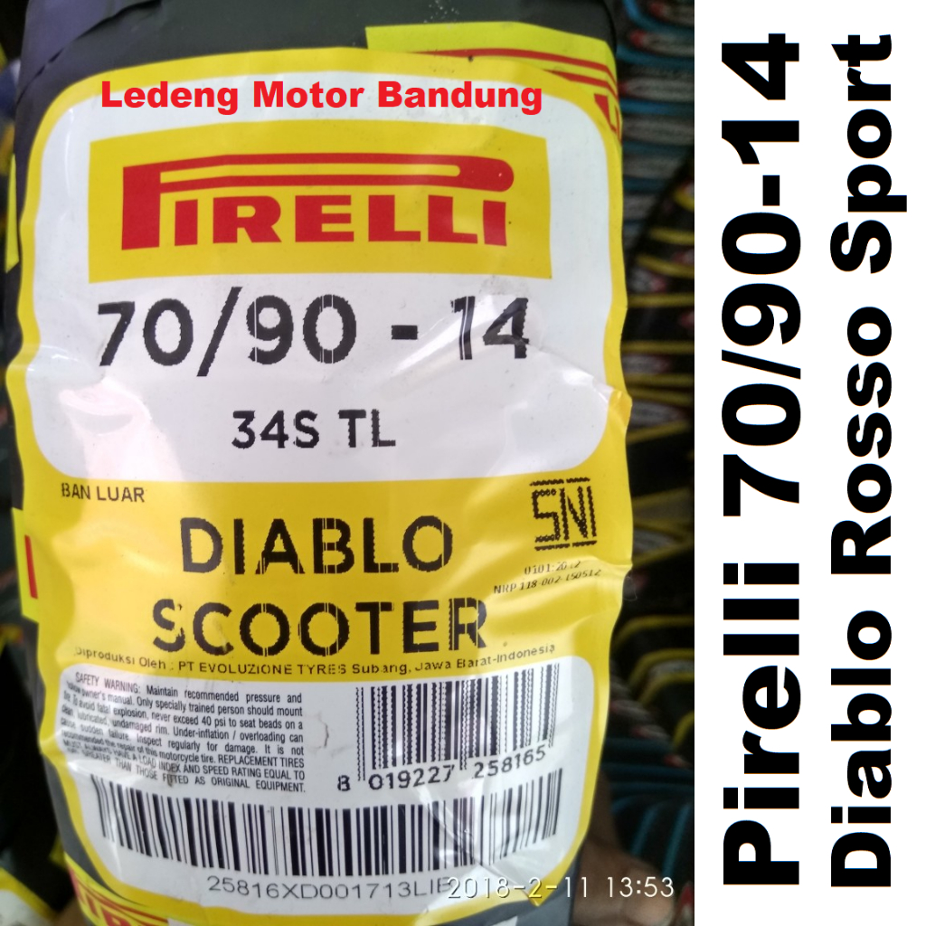 Pirelli 70/90-14 Diablo Rosso Sport Ban Depan Tubeless Motor Matic 34S