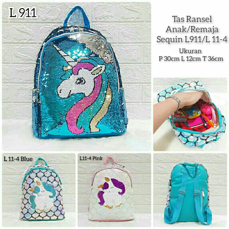 Tas Sequin Unicorn Tanduk / Tas Ransel Sequin Unicorn / Tas Ransel Anak Sekolah