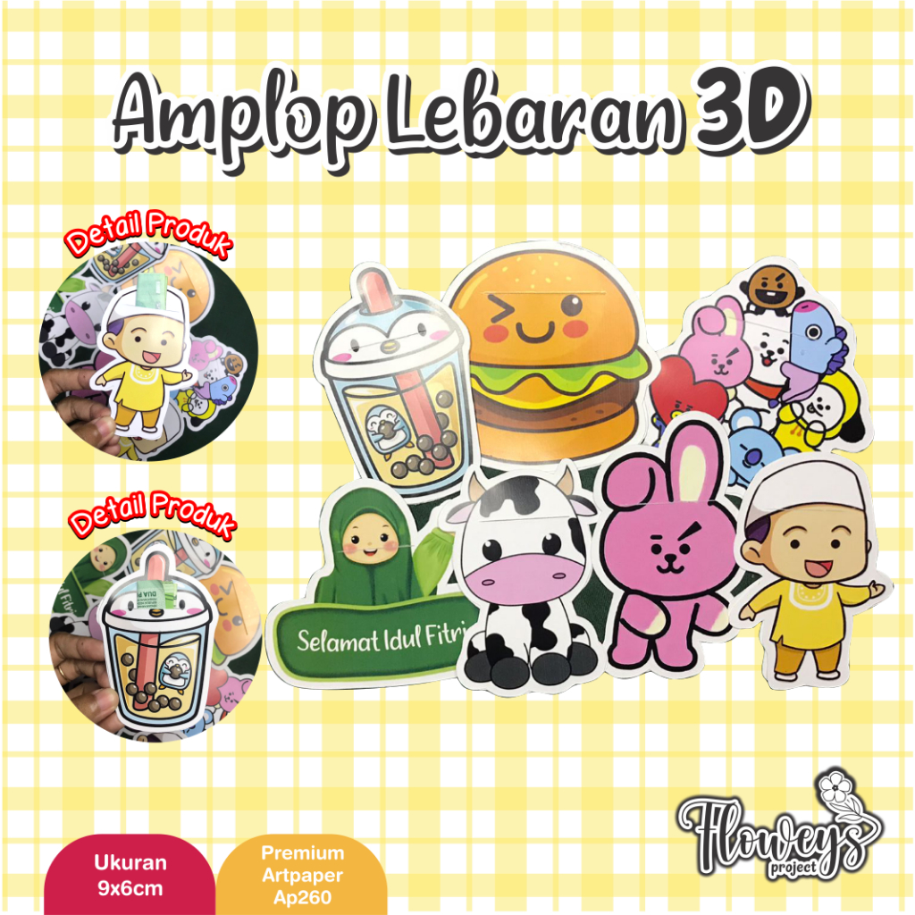 

Amplop Lebaran Hari Raya Idul Fitri 3D Custom Ready Bisa Request Karakter isi 10pcs